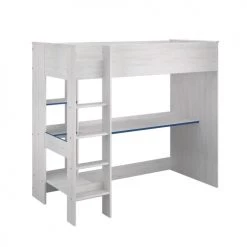 Calicosy Lits Enfant Lit Mezzanine Avec Bureau Effet Bois Blanc - 90x200 Cm -Lits enfant Soldes lit mezzanine avec bureau effet bois blanc 90x200 cm 2