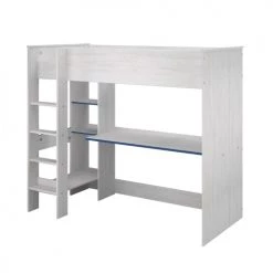 Calicosy Lits Enfant Lit Mezzanine Avec Bureau Effet Bois Blanc - 90x200 Cm -Lits enfant Soldes lit mezzanine avec bureau effet bois blanc 90x200 cm 3