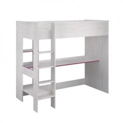 Calicosy Lits Enfant Lit Mezzanine Avec Bureau Effet Bois Blanc - 90x200 Cm -Lits enfant Soldes lit mezzanine avec bureau effet bois blanc 90x200 cm 4