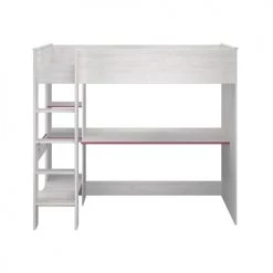 Calicosy Lits Enfant Lit Mezzanine Avec Bureau Effet Bois Blanc - 90x200 Cm -Lits enfant Soldes lit mezzanine avec bureau effet bois blanc 90x200 cm 5