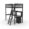 Terre De Nuit Lits Enfant Lit Mezzanine Avec Bureau En Bois Massif Noir 90x190