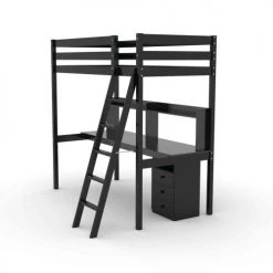 Terre De Nuit Lits Enfant Lit Mezzanine Avec Bureau En Bois Massif Noir 90x190