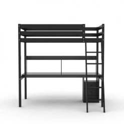 Terre De Nuit Lits Enfant Lit Mezzanine Avec Bureau En Bois Massif Noir 90x190 -Lits enfant Soldes lit mezzanine avec bureau en bois massif noir 90x190 3