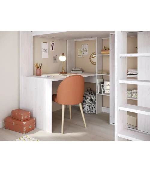 Calicosy Lits Enfant Lit Mezzanine Avec Bureau Et Rangements 90x200 Cm - Décor Pin Blanc 3 Calicosy Lits Enfant Lit Mezzanine Avec Bureau Et Rangements 90x200 Cm - Décor Pin Blanc – Image 3
