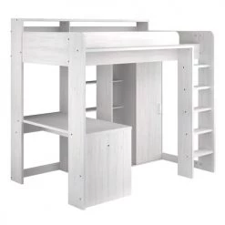 Calicosy Lits Enfant Lit Mezzanine Avec Bureau Et Rangements 90x200 Cm - Décor Pin Blanc
