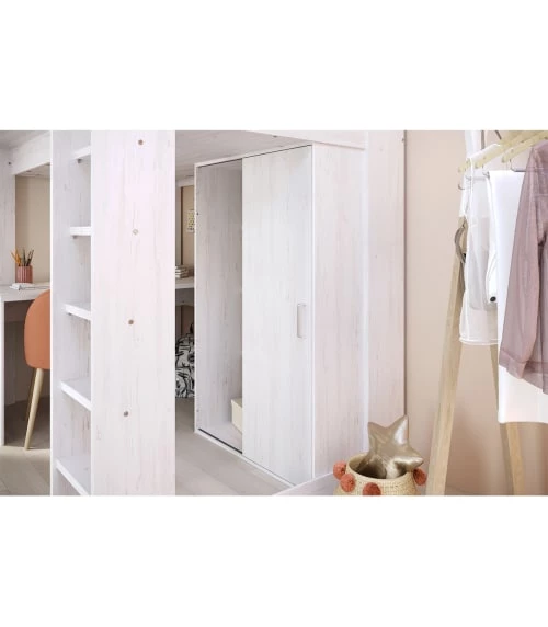 Calicosy Lits Enfant Lit Mezzanine Avec Bureau Et Rangements 90x200 Cm - Décor Pin Blanc 4 Calicosy Lits Enfant Lit Mezzanine Avec Bureau Et Rangements 90x200 Cm - Décor Pin Blanc – Image 4