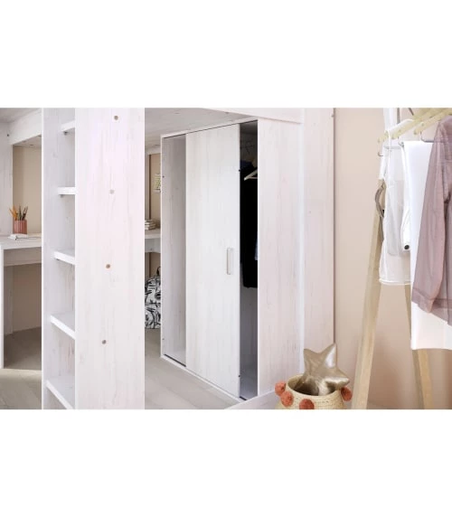 Calicosy Lits Enfant Lit Mezzanine Avec Bureau Et Rangements 90x200 Cm - Décor Pin Blanc 5 Calicosy Lits Enfant Lit Mezzanine Avec Bureau Et Rangements 90x200 Cm - Décor Pin Blanc – Image 5