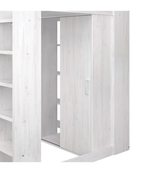 Calicosy Lits Enfant Lit Mezzanine Avec Bureau Et Rangements 90x200 Cm - Décor Pin Blanc 6 Calicosy Lits Enfant Lit Mezzanine Avec Bureau Et Rangements 90x200 Cm - Décor Pin Blanc – Image 6