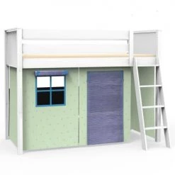 Wookids Lits Enfant Lit Mezzanine Avec Textiles Bobble Vert-bleu