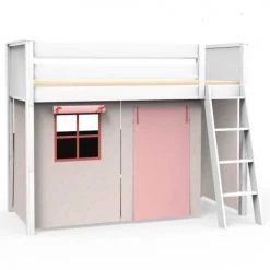 Wookids Lits Enfant Lit Mezzanine Avec Textiles Viena Rose