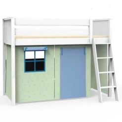 Wookids Lits Enfant Lit Mezzanine Avec Textiles Viena Vert-bleu -Lits enfant Soldes lit mezzanine avec textiles viena vert bleu 6