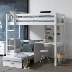 Nordic Factory Lits Enfant Lit Mezzanine Bar 90x200 Blanc -Lits enfant Soldes lit mezzanine bar 90x200 blanc 2
