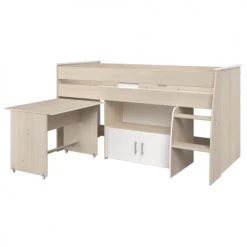 Calicosy Lits Enfant Lit Mezzanine Enfant Avec Bureau 90x200 Cm - Décor Bois Et Blanc -Lits enfant Soldes lit mezzanine enfant avec bureau 90x200 cm decor bois et blanc 3