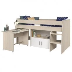 Calicosy Lits Enfant Lit Mezzanine Enfant Avec Bureau 90x200 Cm - Décor Bois Et Blanc -Lits enfant Soldes lit mezzanine enfant avec bureau 90x200 cm decor bois et blanc 5