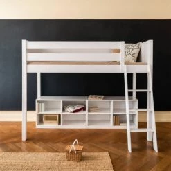 Wookids Lits Enfant Lit Mezzanine Hêtre Massif Laqué Blanc -Lits enfant Soldes lit mezzanine hetre massif laque blanc 2