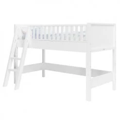 Bopita Lits Enfant Lit Mezzanine Mi-hauteur 90x200 échelle Inclinée Blanc -Lits enfant Soldes lit mezzanine mi hauteur 90x200 echelle inclinee blanc 2