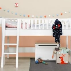 Bopita Lits Enfant Lit Mezzanine Mi-hauteur 90x200 échelle Inclinée Blanc -Lits enfant Soldes lit mezzanine mi hauteur 90x200 echelle inclinee blanc 5