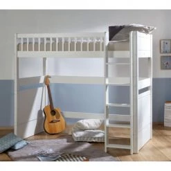ID Kids Lits Enfant Lit Mezzanine Modulable 90x190 Cm Bois Massif Blanc -Lits enfant Soldes lit mezzanine modulable 90x190 cm bois massif blanc 2