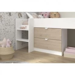 Calicosy Lits Enfant Lit Mi-haut Avec Tiroirs Et Toboggan - Décor Bois Et Blanc - 90x200 Cm -Lits enfant Soldes lit mi haut avec tiroirs et toboggan decor bois et blanc 90x200 cm 2