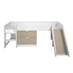 Calicosy Lits Enfant Lit Mi-haut Avec Tiroirs Et Toboggan - Décor Bois Et Blanc - 90x200 Cm