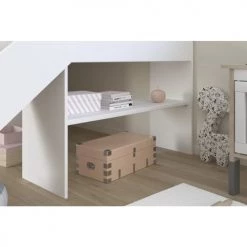 Calicosy Lits Enfant Lit Mi-haut Avec Tiroirs Et Toboggan - Décor Bois Et Blanc - 90x200 Cm -Lits enfant Soldes lit mi haut avec tiroirs et toboggan decor bois et blanc 90x200 cm 3