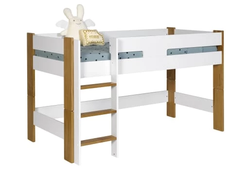 Nateo Concept Lits Enfant Lit Mi-hauteur 90x190 Blanc Et Hêtre 2 Nateo Concept Lits Enfant Lit Mi-hauteur 90x190 Blanc Et Hêtre – Image 2