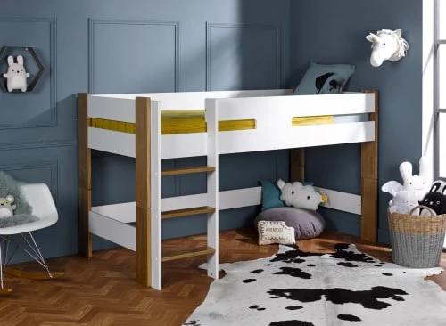 Nateo Concept Lits Enfant Lit Mi-hauteur 90x190 Blanc Et Hêtre 3 Nateo Concept Lits Enfant Lit Mi-hauteur 90x190 Blanc Et Hêtre – Image 3