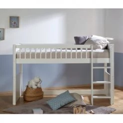 ID Kids Lits Enfant Lit Mi-hauteur 90x190 Cm Bois Massif Blanc -Lits enfant Soldes lit mi hauteur 90x190 cm bois massif blanc 10