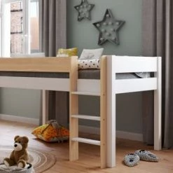 Nateo Concept Lits Enfant Lit Mi-hauteur 90x190 En Pin Massif Blanc Et Bois -Lits enfant Soldes lit mi hauteur 90x190 en pin massif blanc et bois 3