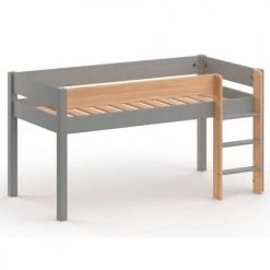 Nateo Concept Lits Enfant Lit Mi-hauteur 90x190 En Pin Massif Gris Et Bois
