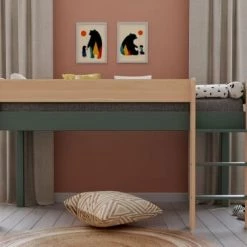 Nateo Concept Lits Enfant Lit Mi-hauteur 90x190 En Pin Massif Kaki Et Bois -Lits enfant Soldes lit mi hauteur 90x190 en pin massif kaki et bois 2