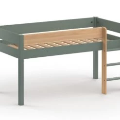 Nateo Concept Lits Enfant Lit Mi-hauteur 90x190 En Pin Massif Kaki Et Bois