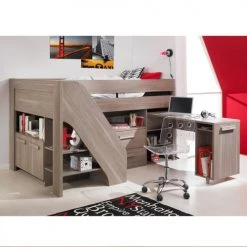 ID Kids Lits Enfant Lit Mi-hauteur 90x200 Cm Effet Bois Chêne Grisé -Lits enfant Soldes lit mi hauteur 90x200 cm effet bois chene grise 2