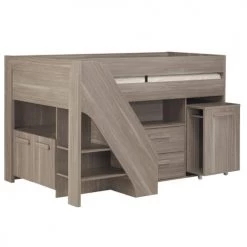 ID Kids Lits Enfant Lit Mi-hauteur 90x200 Cm Effet Bois Chêne Grisé