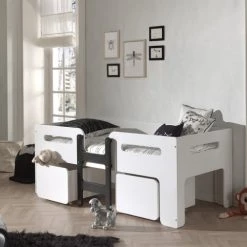 Vipack Lits Enfant Lit Mi-hauteur 90x200 Sommier Inclus Blanc -Lits enfant Soldes lit mi hauteur 90x200 sommier inclus blanc 13