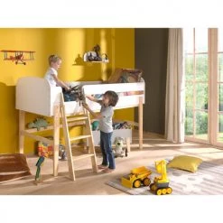 Vipack Lits Enfant Lit Mi-hauteur 90x200 Sommier Inclus Blanc -Lits enfant Soldes lit mi hauteur 90x200 sommier inclus blanc 2