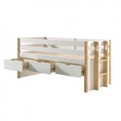 Vipack Lits Enfant Lit Mi-hauteur 90x200 Sommier Inclus Blanc Naturel