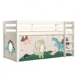 Vipack Lits Enfant Lit Mi-hauteur 90x200 Sommier Inclus Housse Dino Blanc