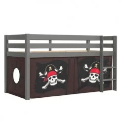 Vipack Lits Enfant Lit Mi-hauteur 90x200 Sommier Inclus Housse Pirate Gris -Lits enfant Soldes lit mi hauteur 90x200 sommier inclus housse pirate gris 2