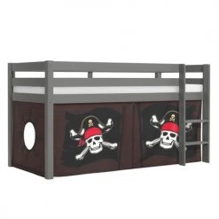 Vipack Lits Enfant Lit Mi-hauteur 90x200 Sommier Inclus Housse Pirate Gris