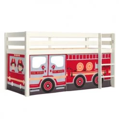 Vipack Lits Enfant Lit Mi-hauteur 90x200 Sommier Inclus Housse Pompier Blanc -Lits enfant Soldes lit mi hauteur 90x200 sommier inclus housse pompier blanc 2