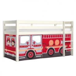 Vipack Lits Enfant Lit Mi-hauteur 90x200 Sommier Inclus Housse Pompier Blanc