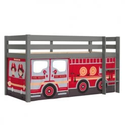 Vipack Lits Enfant Lit Mi-hauteur 90x200 Sommier Inclus Housse Pompier Gris -Lits enfant Soldes lit mi hauteur 90x200 sommier inclus housse pompier gris 2