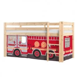 Vipack Lits Enfant Lit Mi-hauteur 90x200 Sommier Inclus Housse Pompier Naturel -Lits enfant Soldes lit mi hauteur 90x200 sommier inclus housse pompier naturel 2