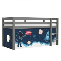 Vipack Lits Enfant Lit Mi-hauteur 90x200 Sommier Inclus Housse Space Gris