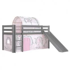 Vipack Lits Enfant Lit Mi-hauteur 90x200 Toboggan Sommier Inclus Housse Birdy Gris