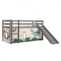 Vipack Lits Enfant Lit Mi-hauteur 90x200 Toboggan Sommier Inclus Housse Dino Beige -Lits enfant Soldes lit mi hauteur 90x200 toboggan sommier inclus housse dino beige 2