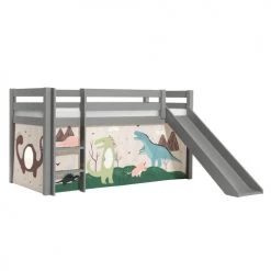 Vipack Lits Enfant Lit Mi-hauteur 90x200 Toboggan Sommier Inclus Housse Dino Beige