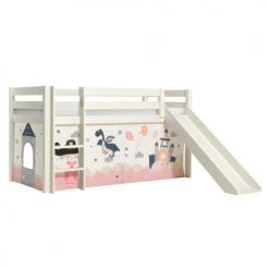 Vipack Lits Enfant Lit Mi-hauteur 90x200 Toboggan Sommier Inclus Housse Fairy Blanc