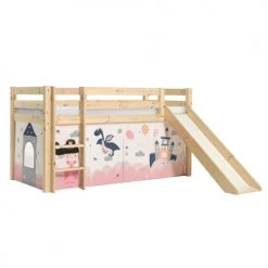 Vipack Lits Enfant Lit Mi-hauteur 90x200 Toboggan Sommier Inclus Housse Fairy Naturel